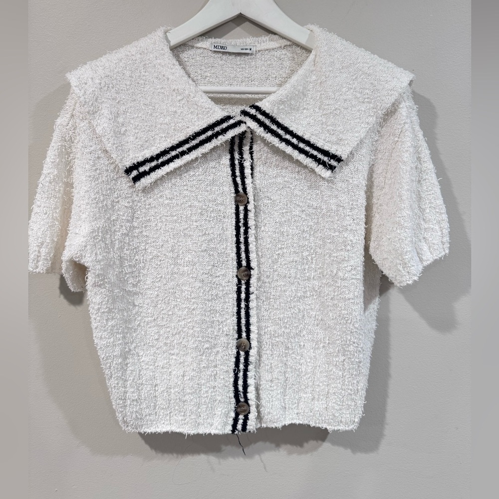 Mixxo Tailored collar color block short-sleeved cardigan